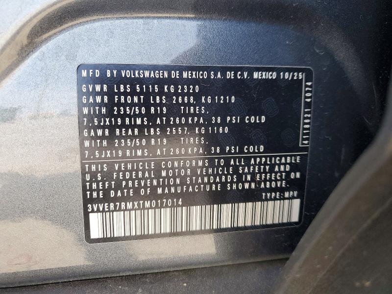 Продажа на аукционе авто 2026 Volkswagen Tiguan, vin: 3VVER7RMXTM017014, номер лота: 52095566