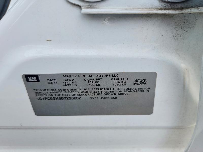 54692846 :رقم المزاد ، 1G1PC5SH0B7226662 vin ، 2011 Chevrolet Cruze مزاد بيع