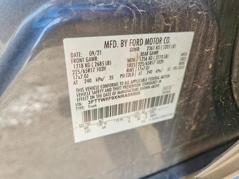 55099936 :رقم المزاد ، 3FTTW8F9XNRA05505 vin ، 2022 Ford Maverick X3 مزاد بيع
