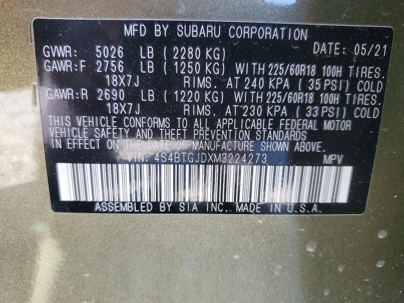 Продажа на аукционе авто 2021 Subaru Outback, vin: 4S4BTGJDXM3224273, номер лота: 53536336