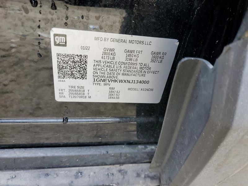 Продажа на аукционе авто 2022 Chevrolet Traverse, vin: 1GNEVHKWXNJ134000, номер лота: 52714776