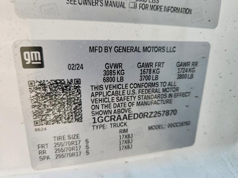 Продаж на аукціоні авто 2024 Chevrolet Silverado, vin: 1GCRAAED0RZ257870, номер лоту: 52364096