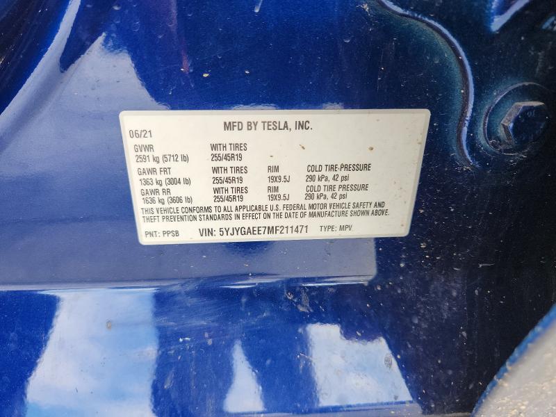 2021 Tesla Model Y მანქანა იყიდება აუქციონზე, vin: 5YJYGAEE7MF211471, აუქციონის ნომერი: 55238106