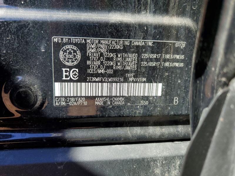2020 Toyota Rav4 Hybrid მანქანა იყიდება აუქციონზე, vin: 2T3RWRFV3LW099216, აუქციონის ნომერი: 52083296