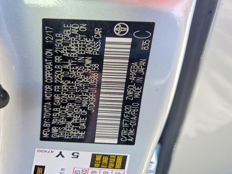 2018 Toyota Prius მანქანა იყიდება აუქციონზე, vin: JTDKBRFU1J3586158, აუქციონის ნომერი: 54727456