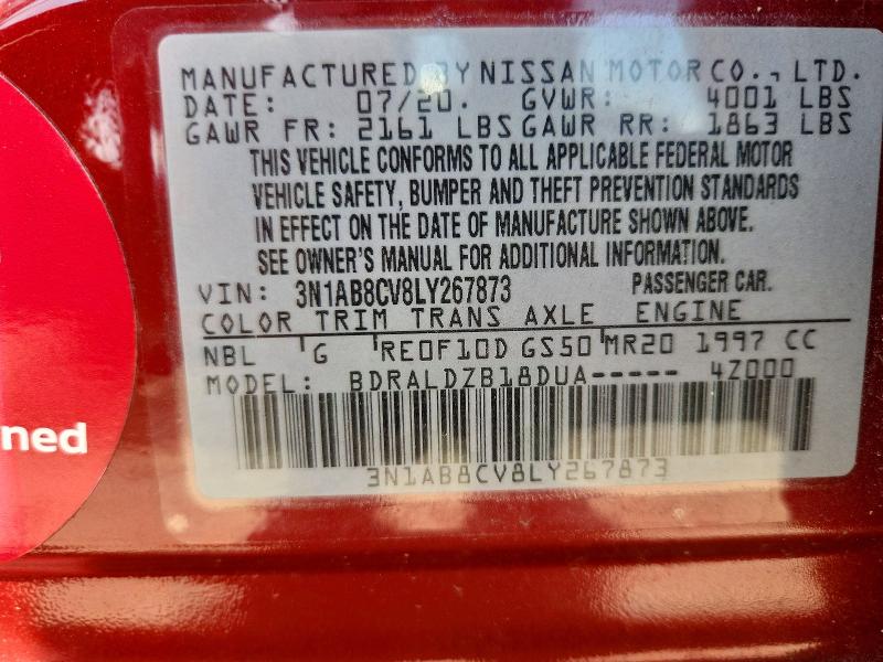 2020 Nissan Sentra მანქანა იყიდება აუქციონზე, vin: 3N1AB8CV8LY267873, აუქციონის ნომერი: 54821196