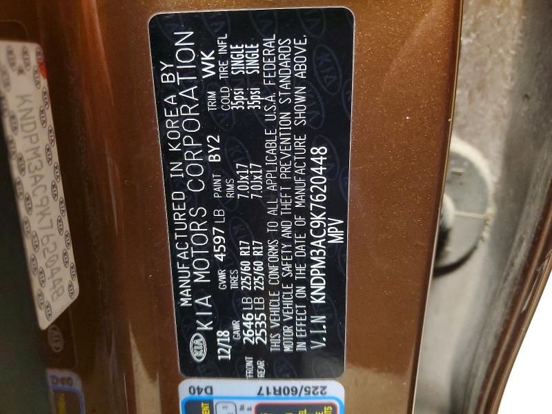 55434146 :رقم المزاد ، KNDPM3AC9K7620448 vin ، 2019 Kia Sportage مزاد بيع