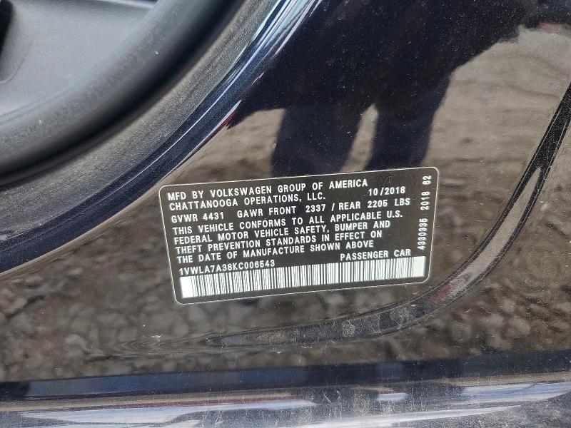 53618486 :رقم المزاد ، 1VWLA7A38KC006543 vin ، 2019 Volkswagen Passat مزاد بيع