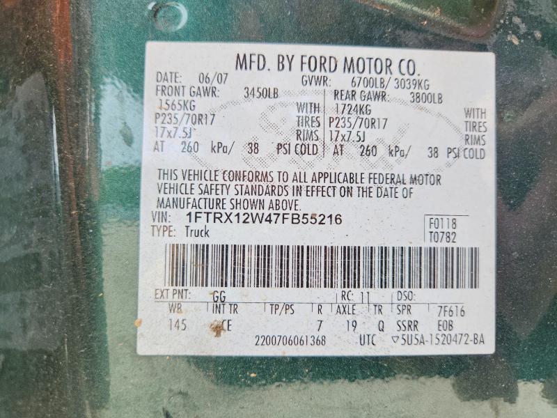 55144056 :رقم المزاد ، 1FTRX12W47FB55216 vin ، 2007 Ford F150 مزاد بيع