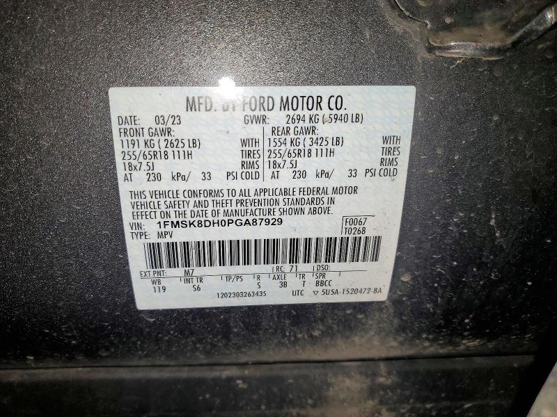 52428846 :رقم المزاد ، 1FMSK8DH0PGA87929 vin ، 2023 Ford Explorer مزاد بيع