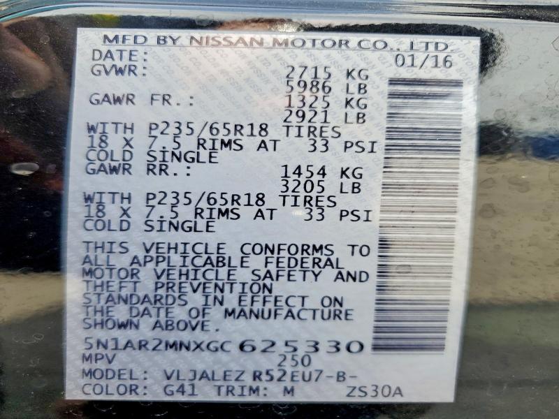 Продаж на аукціоні авто 2016 Nissan Pathfinder, vin: 5N1AR2MNXGC625330, номер лоту: 55032596