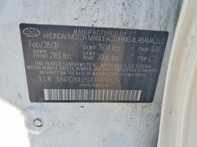 2019 Hyundai Elantra მანქანა იყიდება აუქციონზე, vin: 5NPD84LF0KH474425, აუქციონის ნომერი: 54211736
