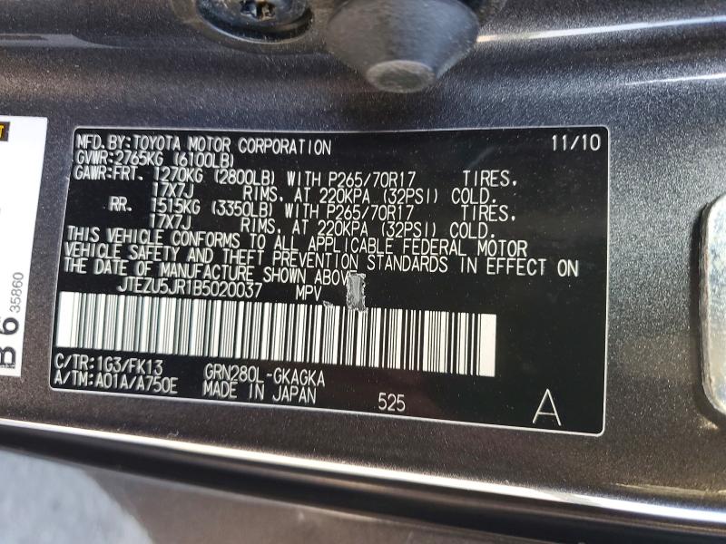 Продаж на аукціоні авто 2011 Toyota 4runner, vin: JTEZU5JR1B5020037, номер лоту: 54343096