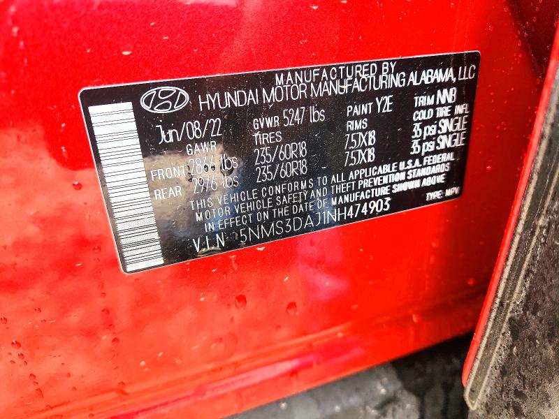 Auction sale of the 2022 Hyundai Santa Fe, vin: 5NMS3DAJ1NH474903, lot number: 54283676