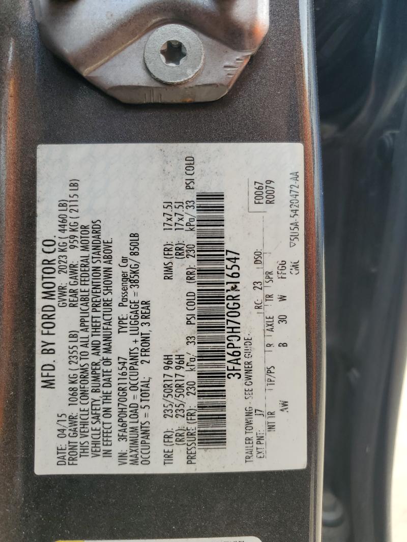 Продаж на аукціоні авто 2016 Ford Fusion, vin: 3FA6P0H70GR116547, номер лоту: 55632346