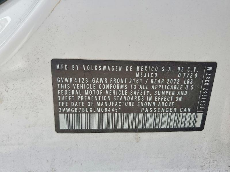 54261306 :رقم المزاد ، 3VWGB7BUXLM064451 vin ، 2020 Volkswagen Jetta مزاد بيع