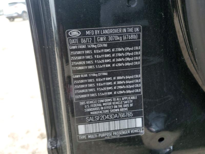 2013 Land Rover Range Rover Sport მანქანა იყიდება აუქციონზე, vin: SALSF2D43DA766765, აუქციონის ნომერი: 52435746