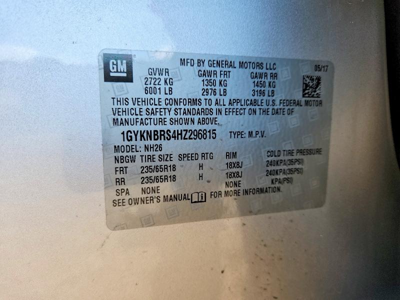 2017 Cadillac Xt5 მანქანა იყიდება აუქციონზე, vin: 1GYKNBRS4HZ296815, აუქციონის ნომერი: 52103056