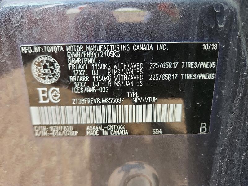 2018 Toyota Rav4 მანქანა იყიდება აუქციონზე, vin: 2T3BFREV8JW855087, აუქციონის ნომერი: 55223356