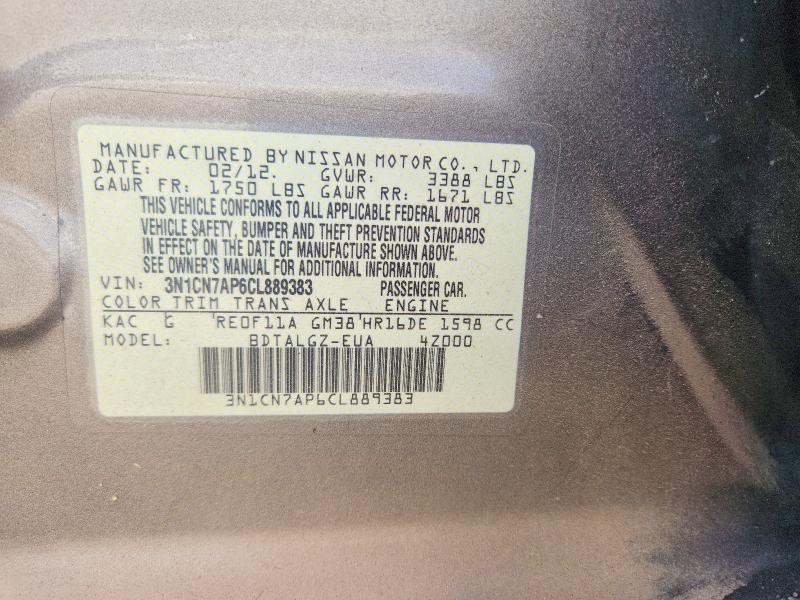55165116 :رقم المزاد ، 3N1CN7AP6CL889383 vin ، 2012 Nissan Versa مزاد بيع