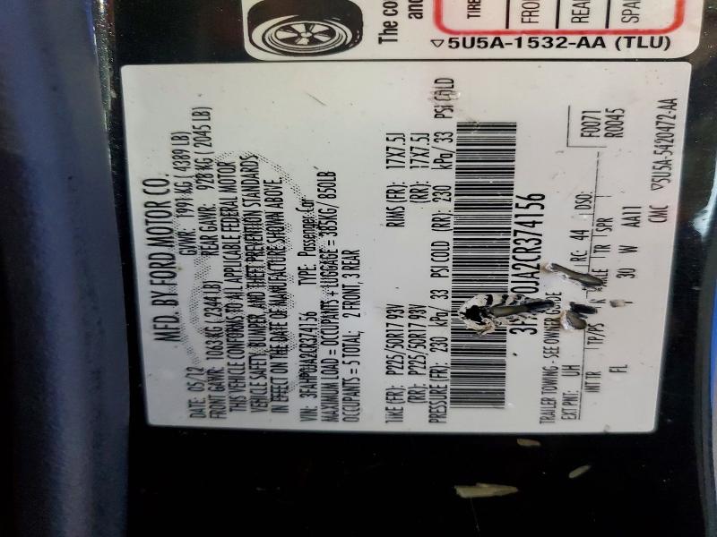 Aukcja sprzedaży 2012 Ford Fusion, vin: 3FAHP0JA2CR374156, numer aukcji: 54800506