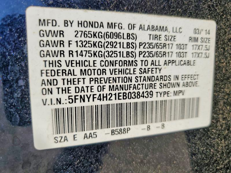2014 Honda Pilot მანქანა იყიდება აუქციონზე, vin: 5FNYF4H21EB038439, აუქციონის ნომერი: 53624006