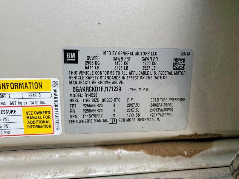 2015 Buick Enclave მანქანა იყიდება აუქციონზე, vin: 5GAKRCKD1FJ171229, აუქციონის ნომერი: 51551876