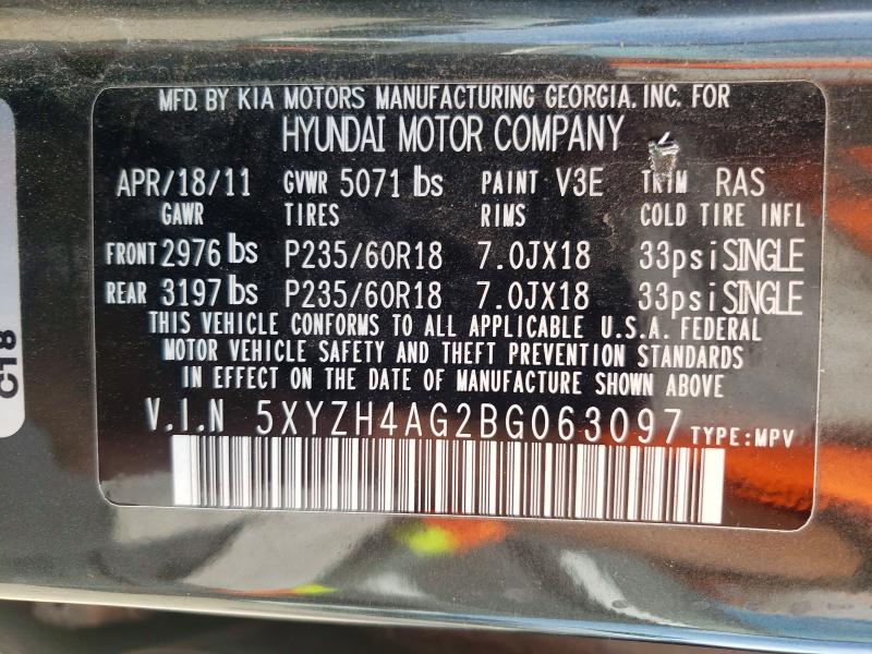 53837396 :رقم المزاد ، 5XYZH4AG2BG063097 vin ، 2011 Hyundai Santa Fe مزاد بيع