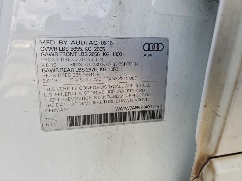 2017 Audi Q5 მანქანა იყიდება აუქციონზე, vin: WA1W7AFP6HA017143, აუქციონის ნომერი: 53758546