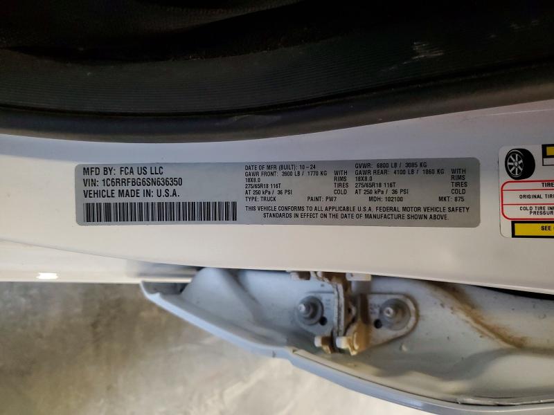 2025 Ram 1500 მანქანა იყიდება აუქციონზე, vin: 1C6RRFBG6SN636350, აუქციონის ნომერი: 54853576