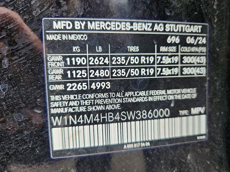 2025 Mercedes-benz Glb მანქანა იყიდება აუქციონზე, vin: W1N4M4HB4SW386000, აუქციონის ნომერი: 54465626