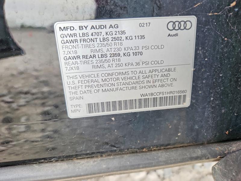 Aukcja sprzedaży 2017 Audi Q3, vin: WA1BCCFS1HR016560, numer aukcji: 52544006