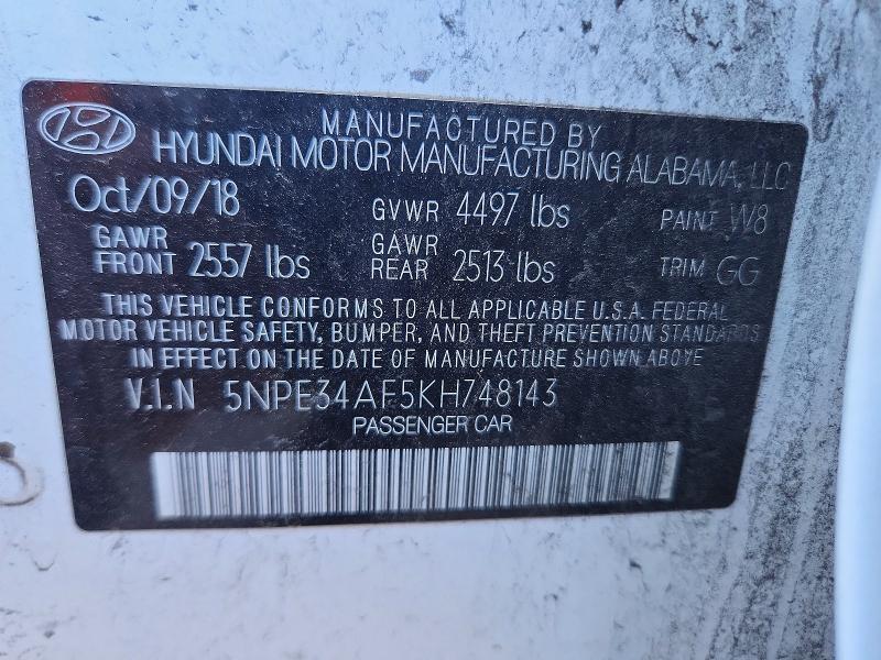 Aukcja sprzedaży 2019 Hyundai Sonata, vin: 5NPE34AF5KH748143, numer aukcji: 52070076