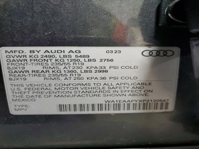 2023 Audi Q5 მანქანა იყიდება აუქციონზე, vin: WA1EAAFYXP2120547, აუქციონის ნომერი: 53789616