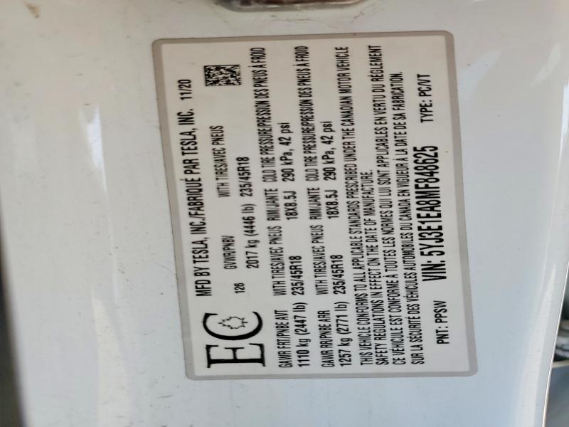 Продажа на аукционе авто 2021 Tesla Model 3, vin: 5YJ3E1EA8MF848625, номер лота: 53186466