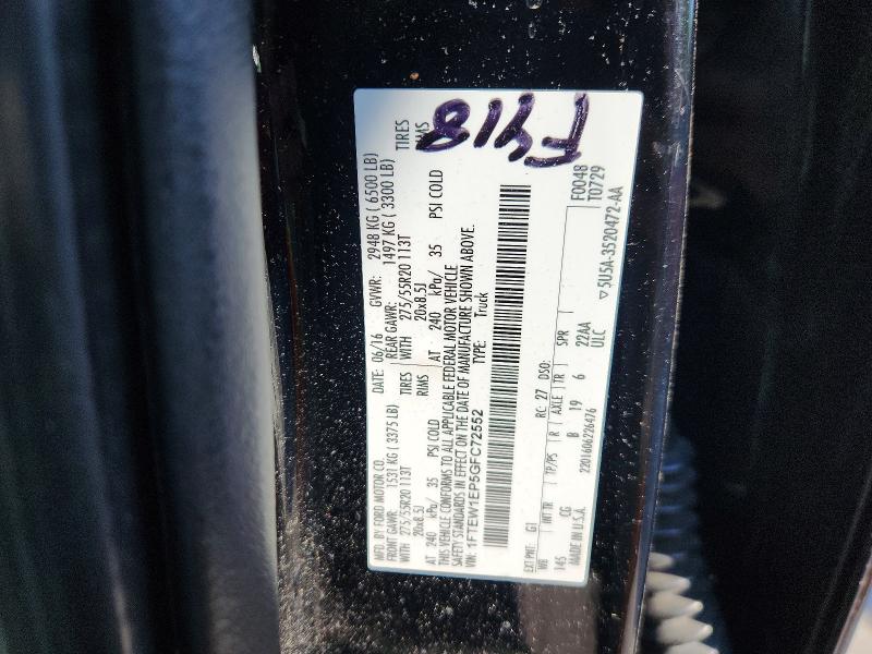 2016 Ford F150 მანქანა იყიდება აუქციონზე, vin: 1FTEW1EP5GFC72552, აუქციონის ნომერი: 53052546