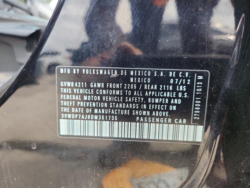 55033416 :رقم المزاد ، 3VWDP7AJ6DM351735 vin ، 2013 Volkswagen Jetta مزاد بيع