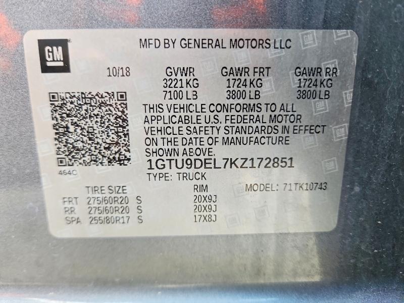 Продаж на аукціоні авто 2019 Gmc Sierra, vin: 1GTU9DEL7KZ172851, номер лоту: 50406036
