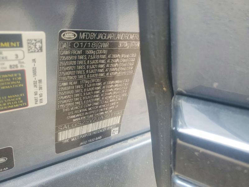 53075206 :رقم المزاد ، SALGS2SV2JA391198 vin ، 2018 Land Rover Range Rover مزاد بيع