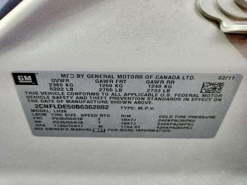 Продажа на аукционе авто 2011 Chevrolet Equinox, vin: 2CNFLDE50B6362882, номер лота: 54482506