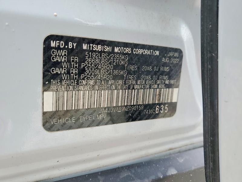 Продаж на аукціоні авто 2022 Mitsubishi Outlander, vin: JA4J3VA89NZ090159, номер лоту: 52568236