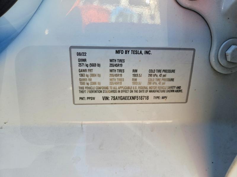 Aukcja sprzedaży 2022 Tesla Model Y, vin: 7SAYGAEEXNF518718, numer aukcji: 53612466