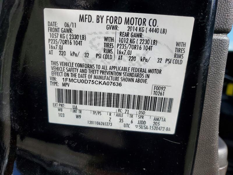 55592086 :رقم المزاد ، 1FMCU0D75CKA07636 vin ، 2012 Ford Escape مزاد بيع