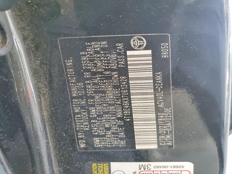 2007 Toyota Camry მანქანა იყიდება აუქციონზე, vin: 4T1BE46KX7U613428, აუქციონის ნომერი: 54725706