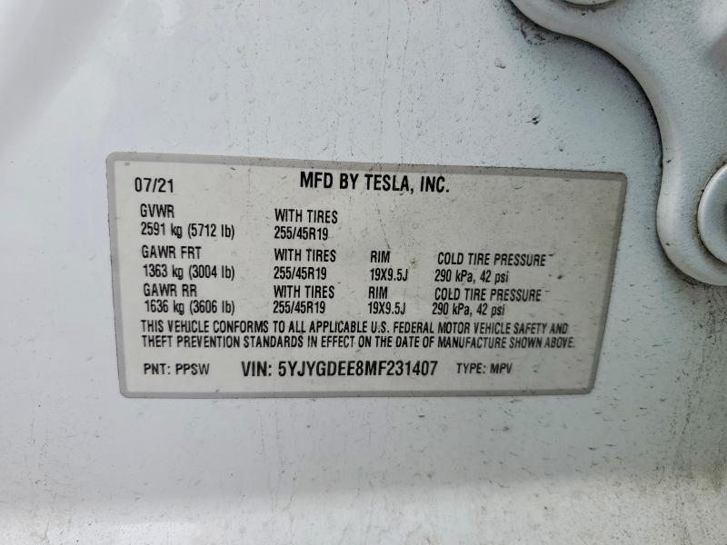 51794066 :رقم المزاد ، 5YJYGDEE8MF231407 vin ، 2021 Tesla Model Y مزاد بيع