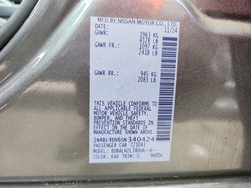 Продажа на аукционе авто 2025 Nissan Altima, vin: 1N4BL4DV6SN340424, номер лота: 54129716