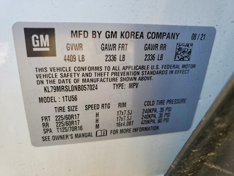 53115496 :رقم المزاد ، KL79MRSL0NB057024 vin ، 2022 Chevrolet Trailblazer مزاد بيع