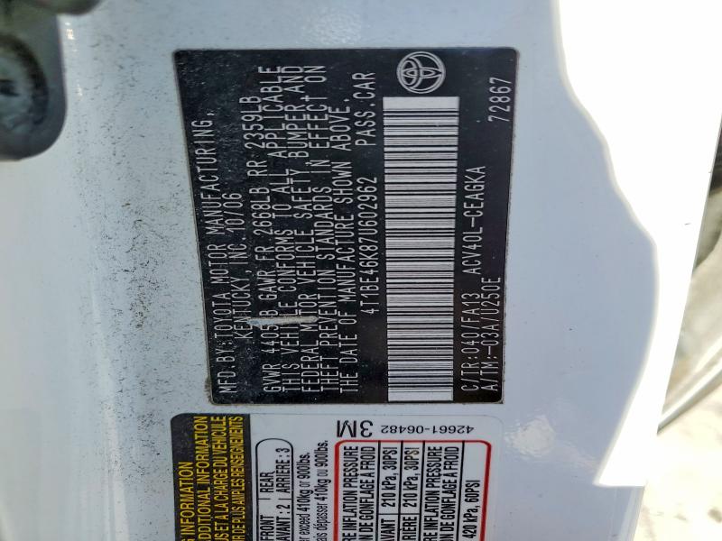 Продаж на аукціоні авто 2007 Toyota Camry, vin: 4T1BE46K87U602962, номер лоту: 53560206