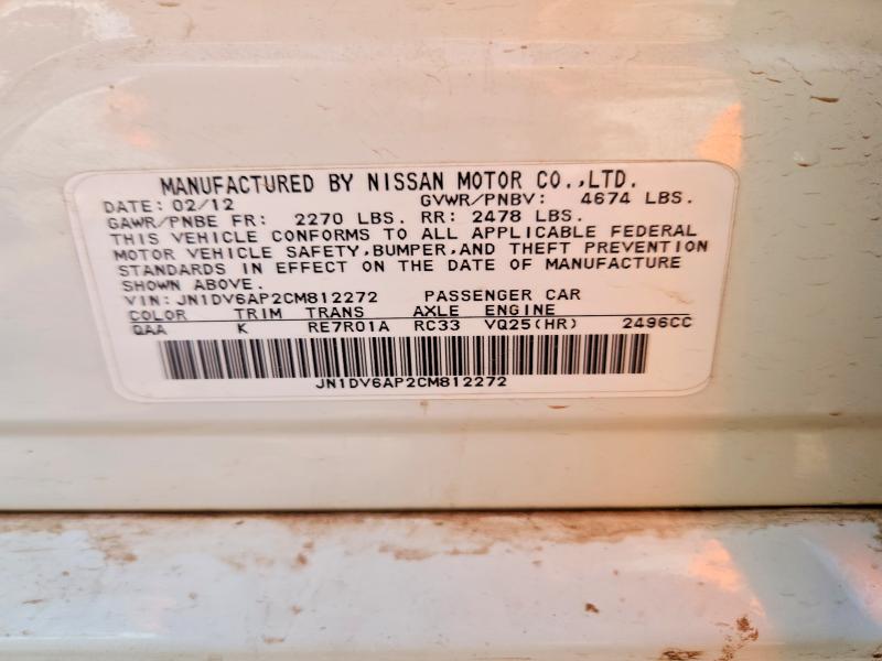 Aukcja sprzedaży 2012 Infiniti G25 Sedan, vin: JN1DV6AP2CM812272, numer aukcji: 53041526