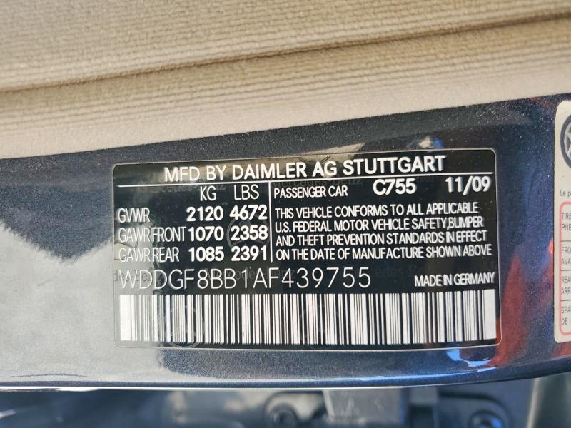 Aukcja sprzedaży 2010 Mercedes-benz C, vin: WDDGF8BB1AF439755, numer aukcji: 54179306